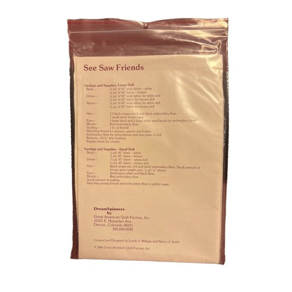 Vintage 1986 DreamSpinners #123 See-Saw Friends Doll Pattern Kit - Picture 2 of 2